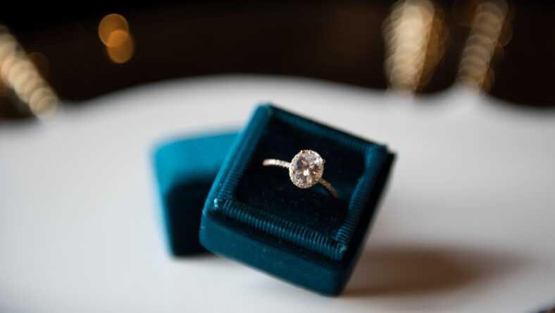 Diamond Engagement Wedding Ring in Teal Velvet Box