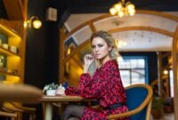 pretty blonde girl wearing a dress in