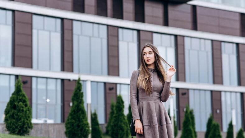 A young girl walks near the office
