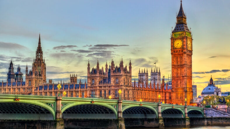 The Palace of Westminster and Westminster Bridge in London, UNESCO world heritage in England
