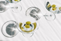 Refreshing cold dry martini cocktails with green