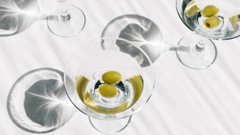 Refreshing cold dry martini cocktails with green