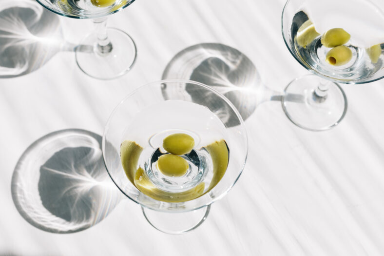 Refreshing cold dry martini cocktails with green