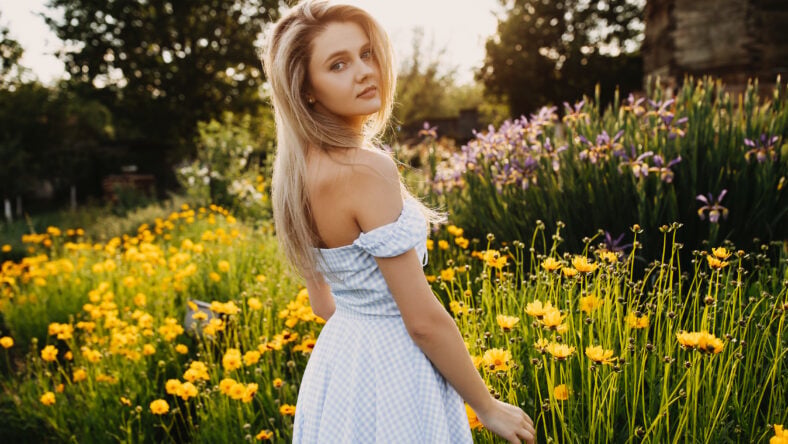 Young slim woman with long blonde hair
