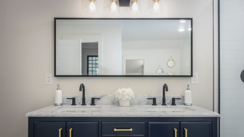 modern bathroom interior with dual sinks