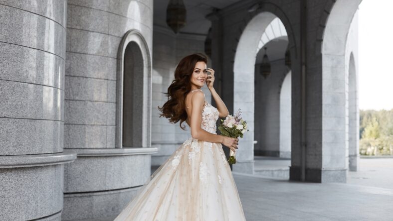 A beautiful young bride wearing a luxurious