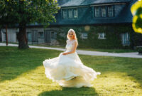 beautiful, blond bride in the park with
