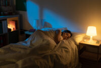 Beautiful girl suffering from insomnia lying in