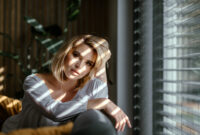 Glamour portrait beautiful lady at home looking