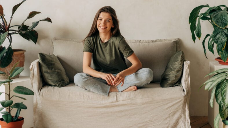 Portrait of a cheerful happy young female