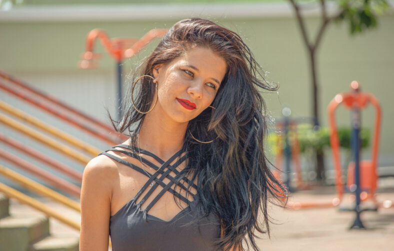 Beautiful woman with expressive look outdoors