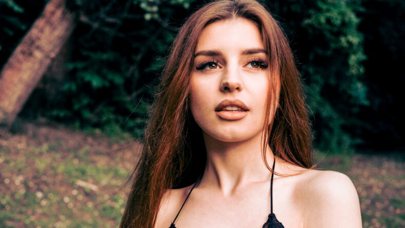beautiful young woman with long hair in