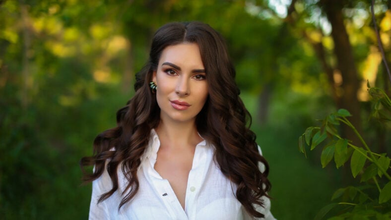 beautiful fashionable brunette woman adult posing in