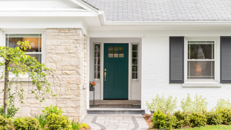 A detail of a front door on