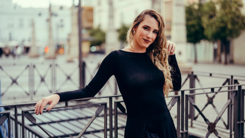 woman in a black dress