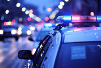 A police car with a blue and