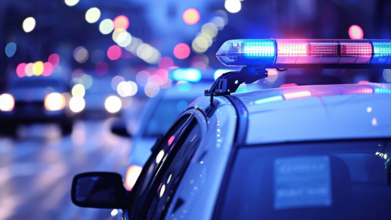A police car with a blue and